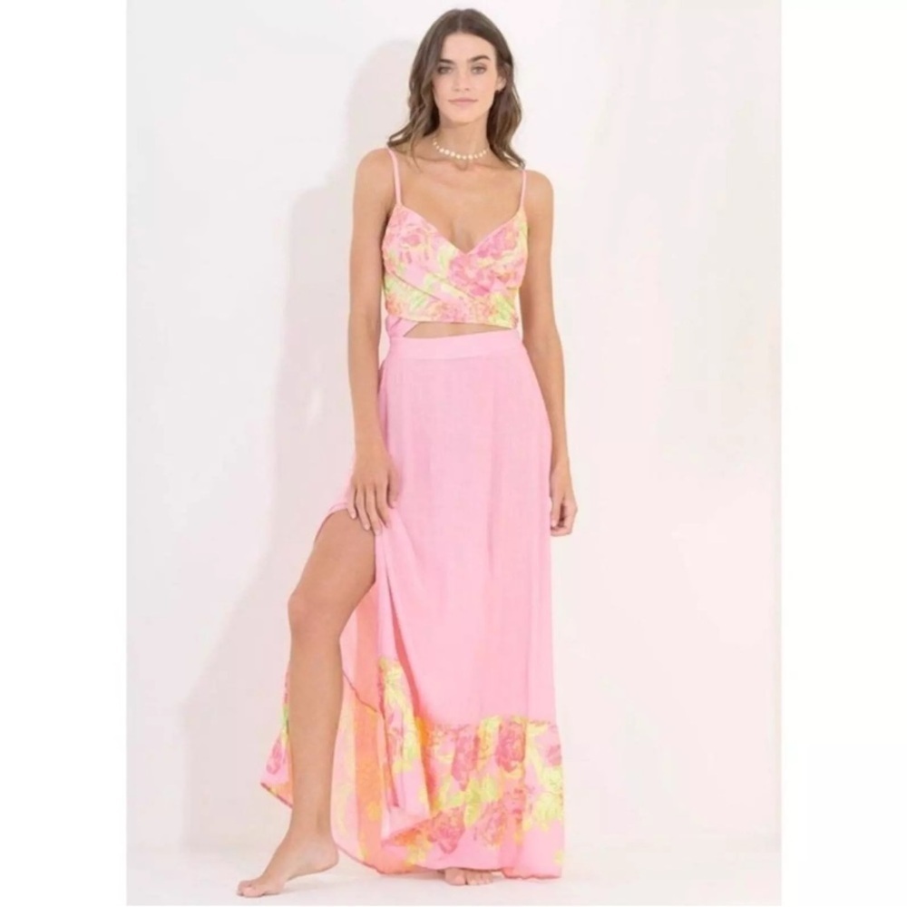 NWT Maaji Chintz Floral Lisse Long Dress Pink Small